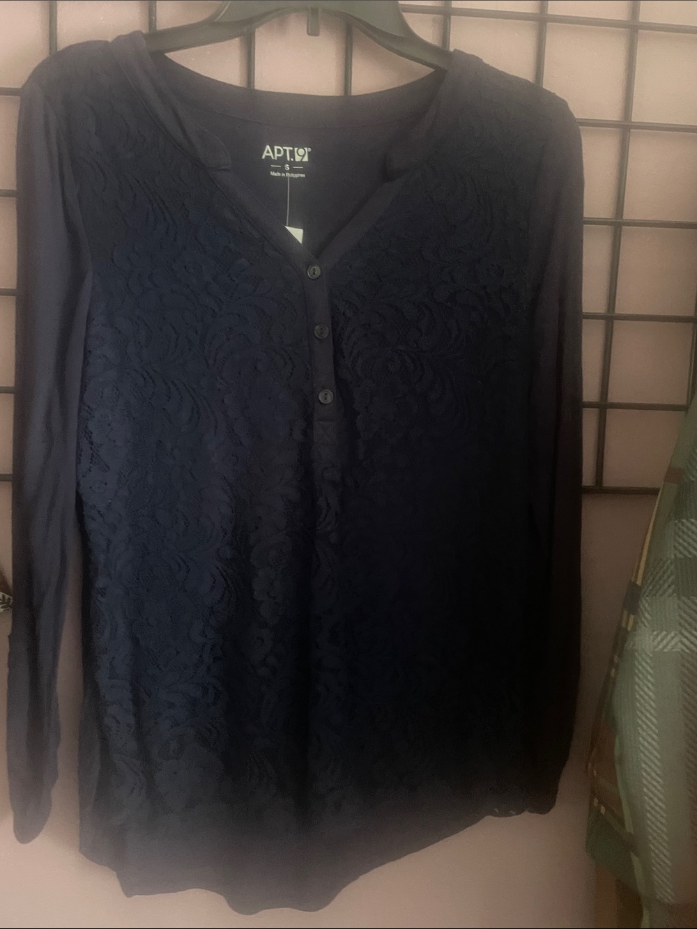Apt. 9 Navy Lace V-Neck Henley Long-Sleeve Top
